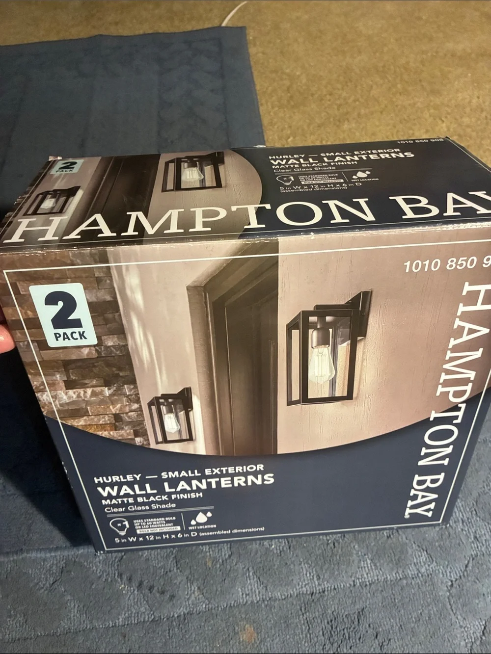 NEW IN BOX Hampton Bay Matte Black Wall Lanterns - 2 Pack. Dimensions in pics